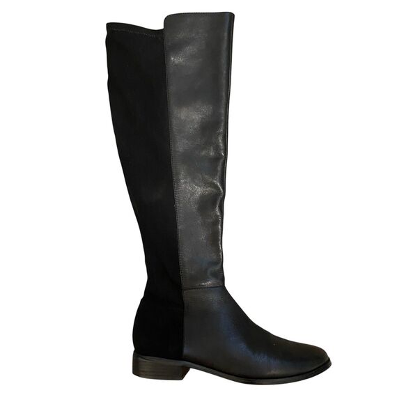 Tahari High Knee Boots 9.5 Black Leather Flats Minimalist Old Money Comfort - Picture 2 of 16